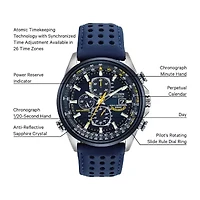 Citizen World Chronograph A-T Mens Chronograph Multi-Function Atomic Time Blue Leather Strap Watch At8020-03l