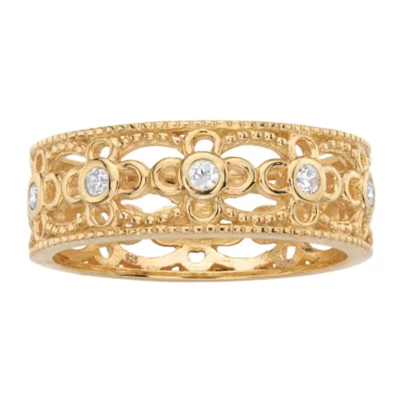 DiamonArt® 6.5MM 1/4 CT. T.W. White Cubic Zirconia 18K Gold Over Silver Round Band