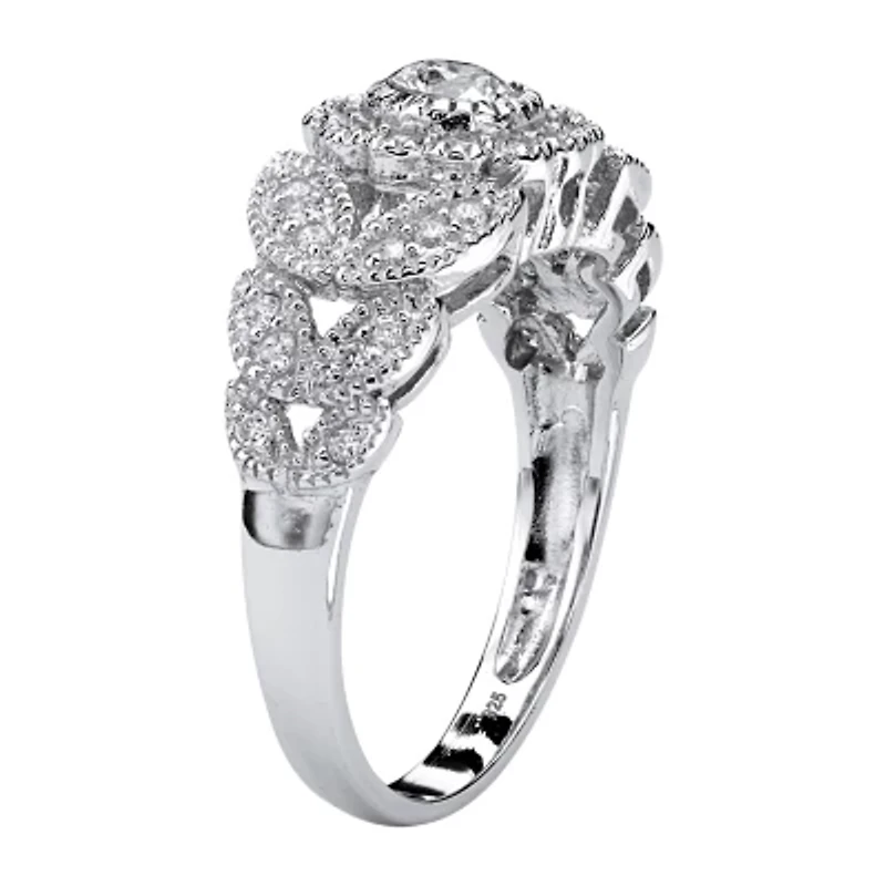 DiamonArt® Womens 1/ CT. T.W. White Cubic Zirconia Platinum Over Silver Round Engagement Ring
