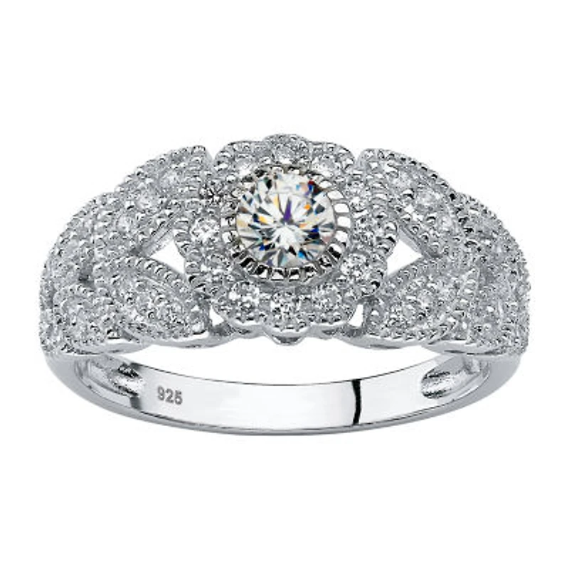 DiamonArt® Womens 1/ CT. T.W. White Cubic Zirconia Platinum Over Silver Round Engagement Ring