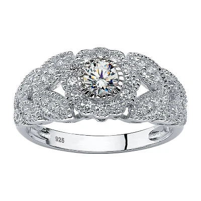 DiamonArt® Womens 1/ CT. T.W. White Cubic Zirconia Platinum Over Silver Round Engagement Ring