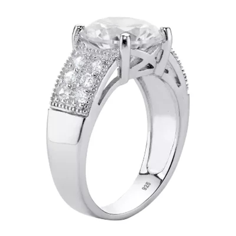 DiamonArt® Womens 1/2 CT. T.W. White Cubic Zirconia Platinum Over Silver Round Engagement Ring