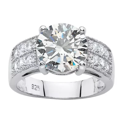 DiamonArt® Womens 1/2 CT. T.W. White Cubic Zirconia Platinum Over Silver Round Engagement Ring