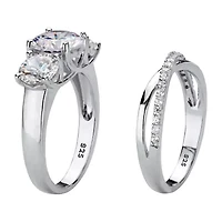 DiamonArt® Womens 1 / CT. T.W. White Cubic Zirconia Platinum Over Silver Round Bridal Set