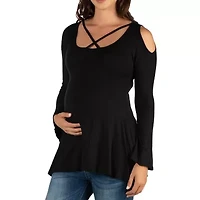 24seven Comfort Apparel Maternity Womens Scoop Neck Long Sleeve Tunic Top