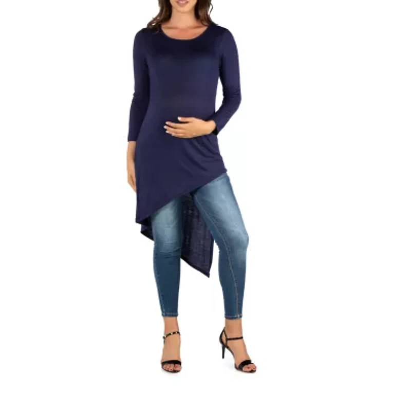 24seven Comfort Apparel Maternity Womens Round Neck Long Sleeve Tunic Top
