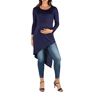 24seven Comfort Apparel Maternity Womens Round Neck Long Sleeve Tunic Top