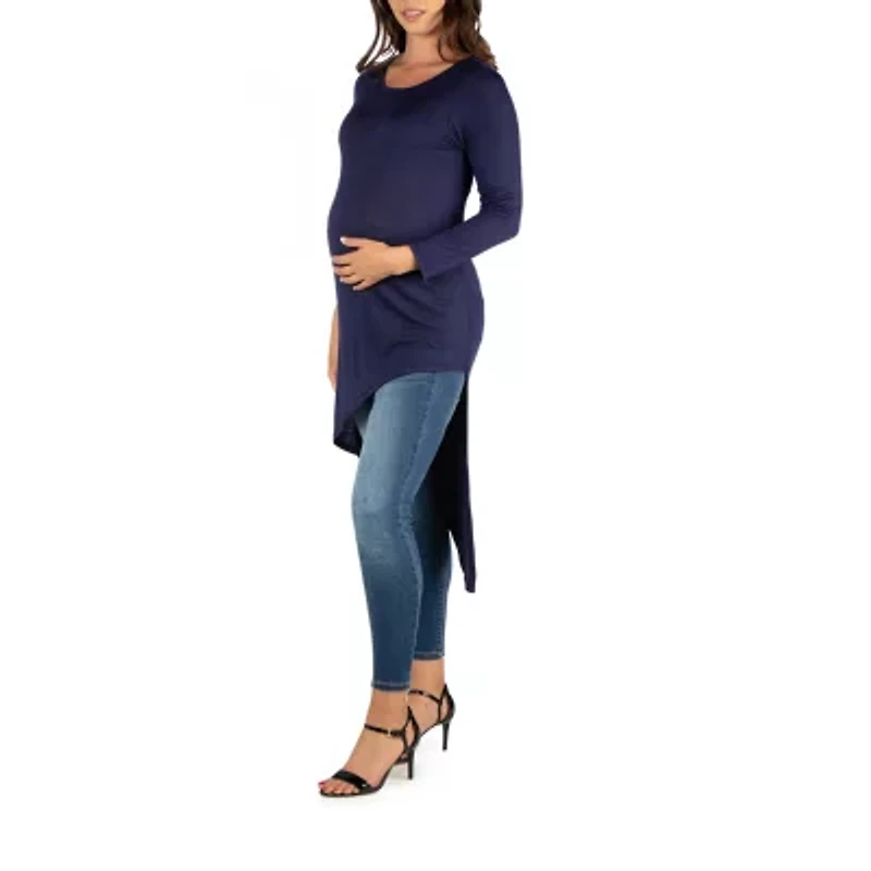 24seven Comfort Apparel Maternity Womens Round Neck Long Sleeve Tunic Top