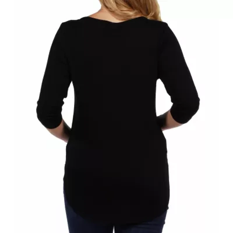24seven Comfort Apparel Maternity Womens V Neck 3/4 Sleeve Tunic Top