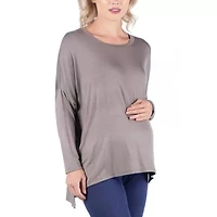 24seven Comfort Apparel Maternity Womens Round Neck Long Sleeve Tunic Top