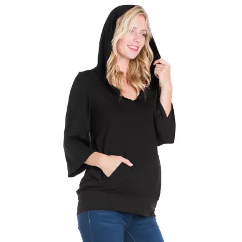 24seven Comfort Apparel Maternity Womens Hooded 3/4 Sleeve Tunic Top