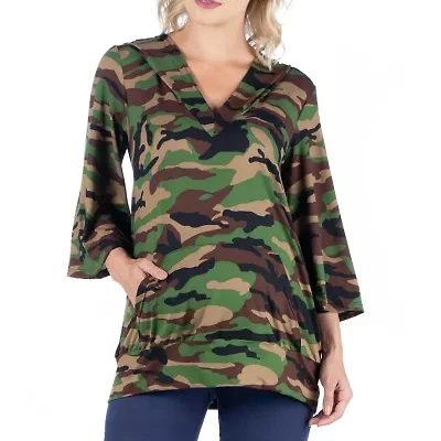24seven Comfort Apparel Maternity Womens Hooded 3/4 Sleeve Tunic Top