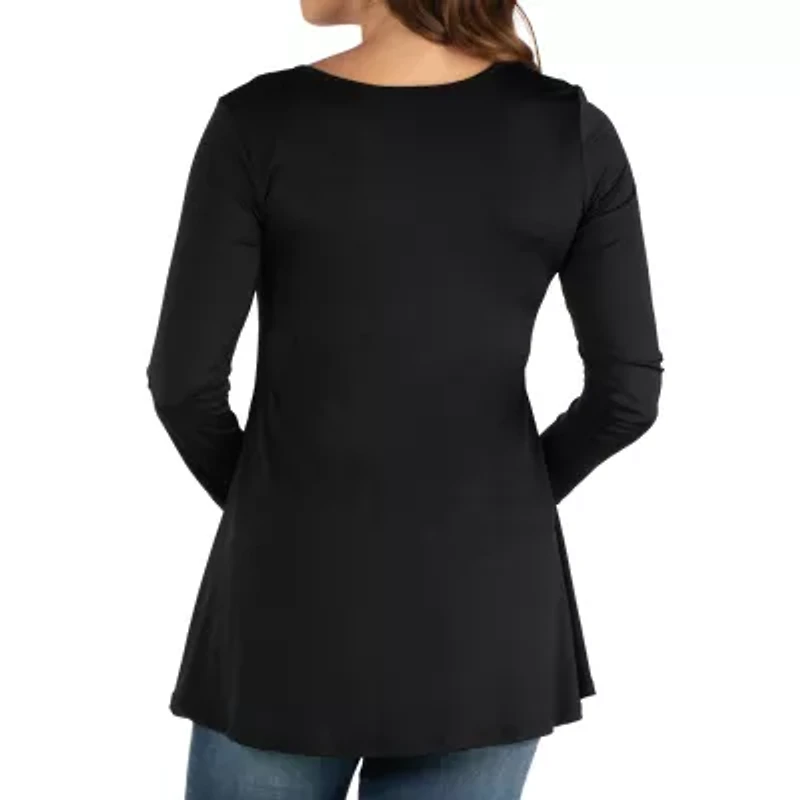 24seven Comfort Apparel Maternity Womens Henley Neck Long Sleeve Tunic Top
