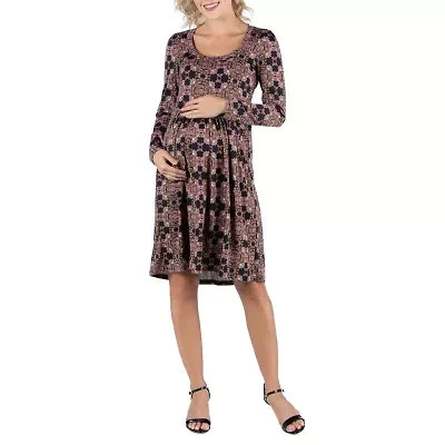 24seven Comfort Apparel Womens Long Sleeve Maternity Fit + Flare Dress
