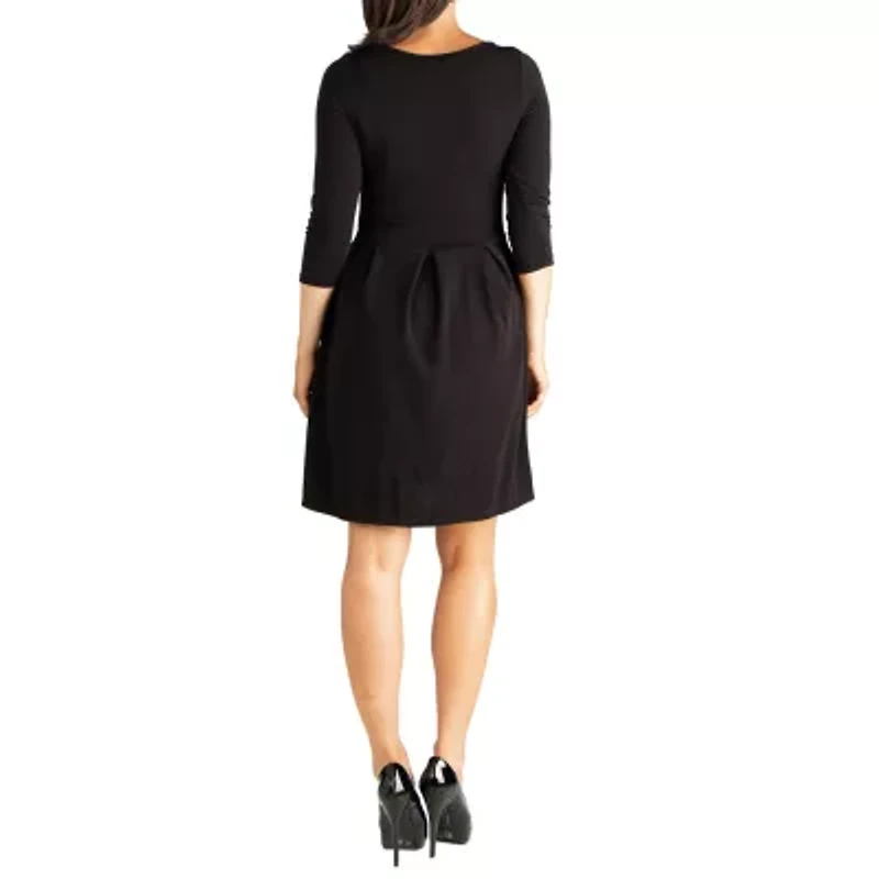 24seven Comfort Apparel Womens 3/4 Sleeve Maternity Fit + Flare Dress