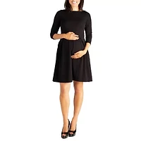 24seven Comfort Apparel Womens 3/4 Sleeve Maternity Fit + Flare Dress