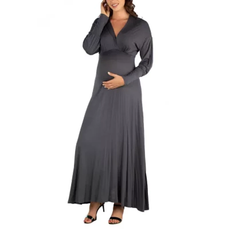 24seven Comfort Apparel Womens Maternity Long Sleeve Maxi Dress