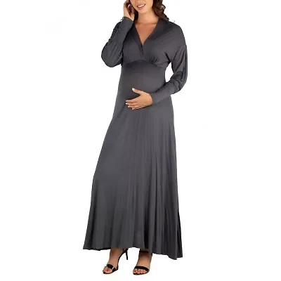24seven Comfort Apparel Womens Maternity Long Sleeve Maxi Dress