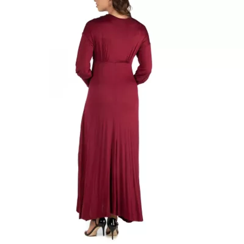 24seven Comfort Apparel Womens Maternity V Neck Long Sleeve Maxi Dress