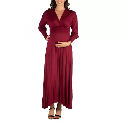 24seven Comfort Apparel Womens Maternity V Neck Long Sleeve Maxi Dress