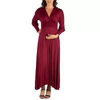 24seven Comfort Apparel Womens Maternity V Neck Long Sleeve Maxi Dress