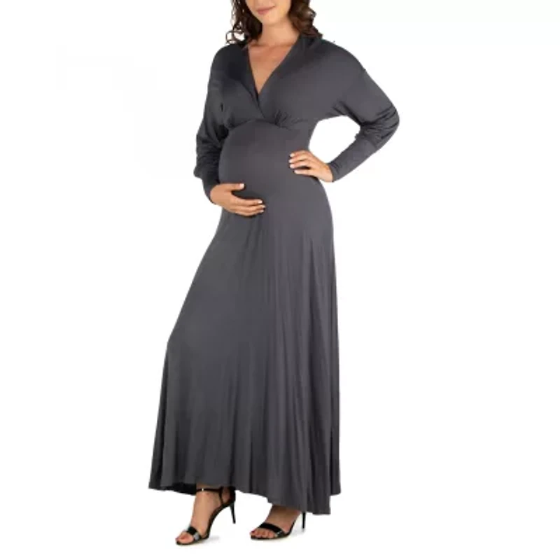 24seven Comfort Apparel Womens Maternity Long Sleeve Maxi Dress
