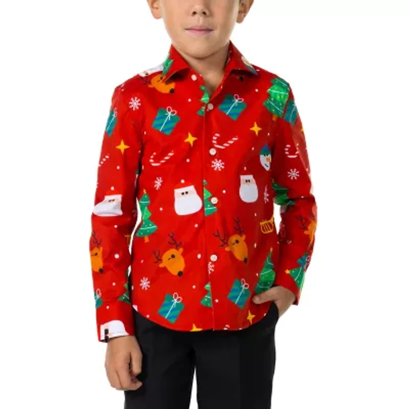 Opposuits Christmas Little Boys Spread Collar Long Sleeve Dress Shirt