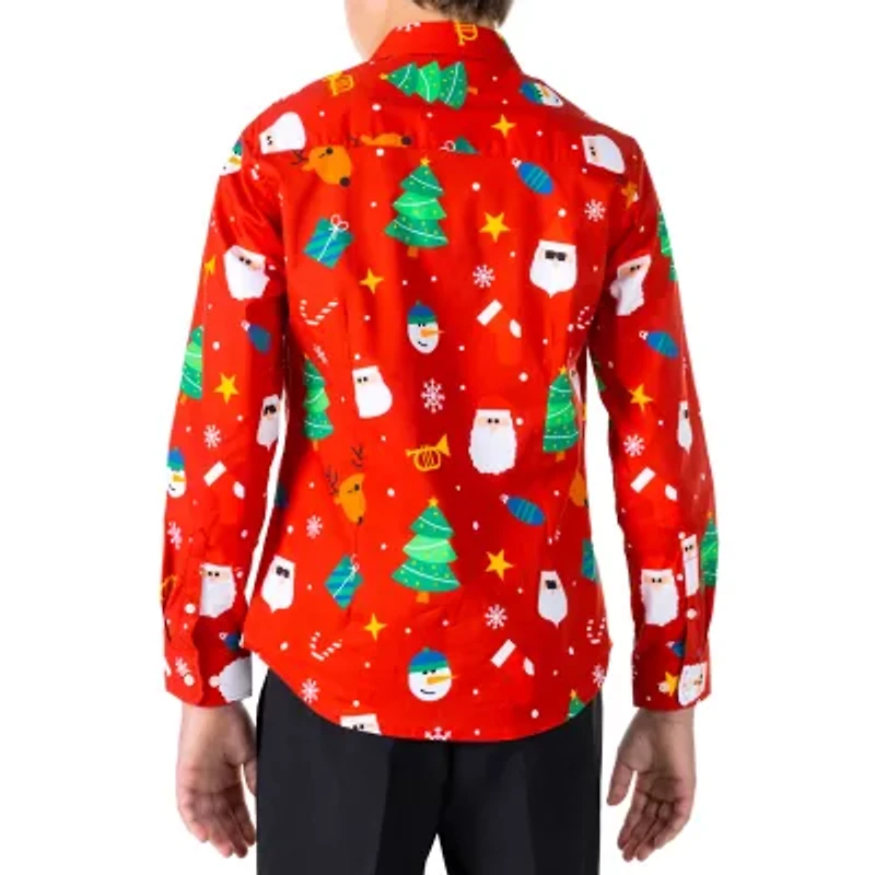 Opposuits Christmas Big Kid Boys Spread Collar Long Sleeve Dress Shirt