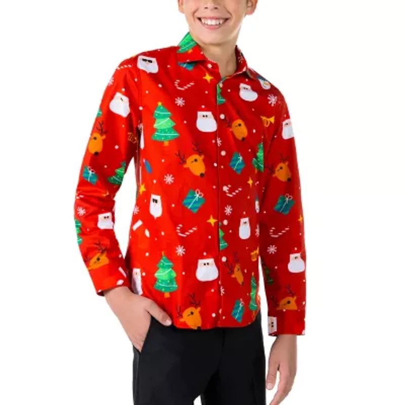 Opposuits Christmas Big Kid Boys Spread Collar Long Sleeve Dress Shirt