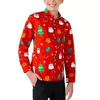 Opposuits Christmas Big Kid Boys Spread Collar Long Sleeve Dress Shirt