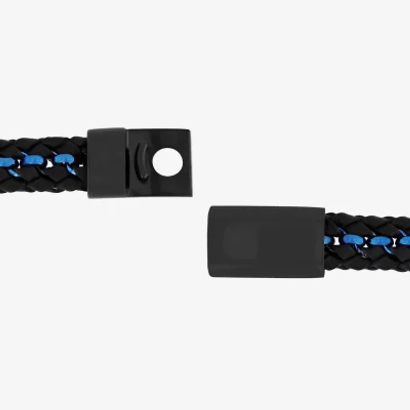 "Thin Blue Line" Mens Stainless Steel Cord Bracelet