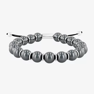 Mens  Stainless Steel Genuine Stone Beaded Bolo Bracelet