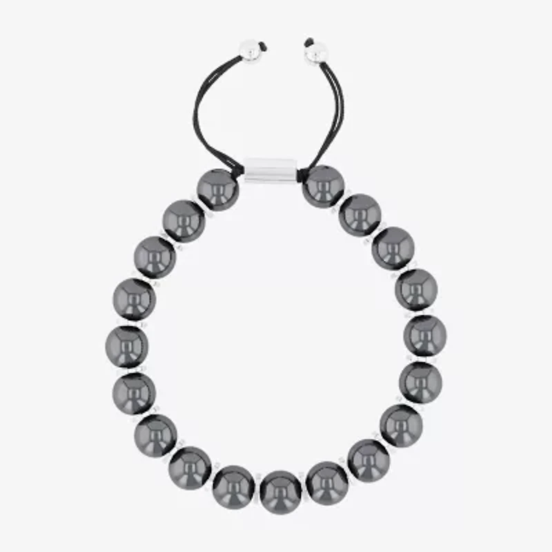 Mens  Stainless Steel Genuine Stone Beaded Bolo Bracelet