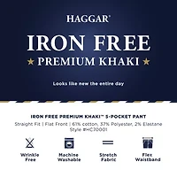 Haggar Iron Free Premium Khaki 5 Pocket Mens Comfort Waistband Straight Fit Flat Front Pant