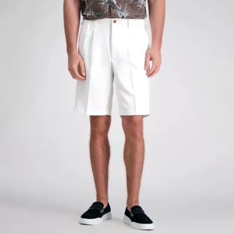 Haggar Cool 18 Pro Pleated Mens 9 1/2" Stretch Fabric Moisture Wicking Quick Dry Chino Short