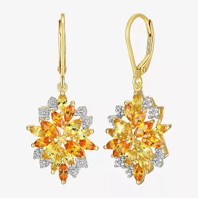 Womens Lab Created Yellow Sapphire 18K Gold Over Silver Flower Drop Earrings