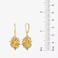 Womens Lab Created Yellow Sapphire 18K Gold Over Silver Flower Drop Earrings