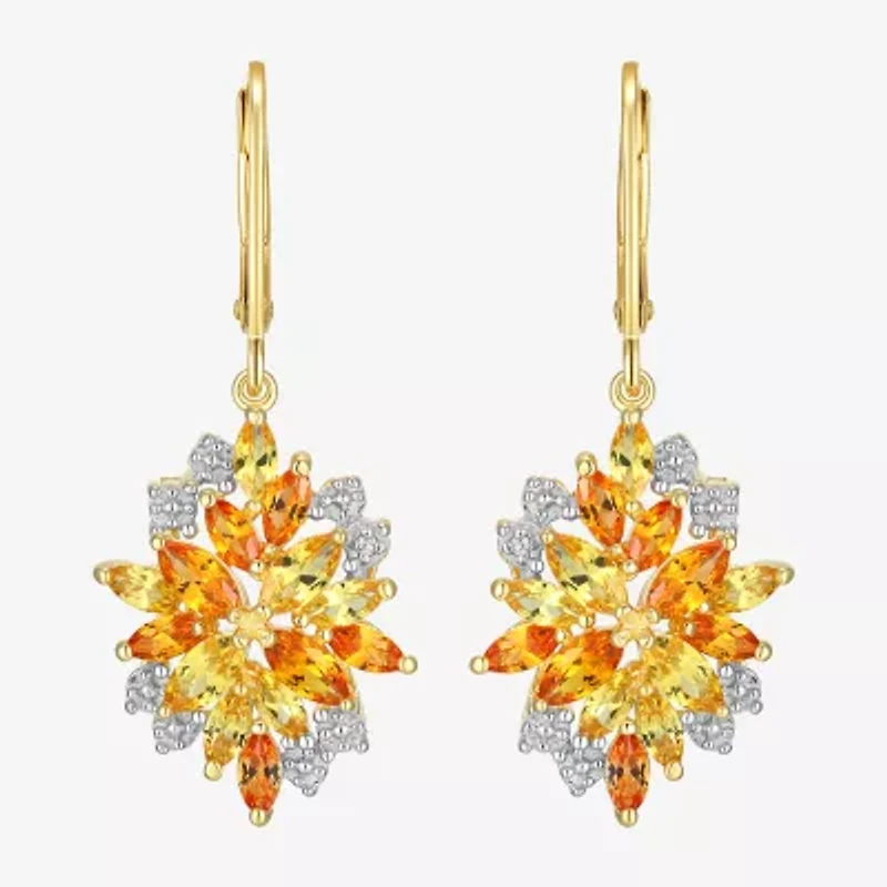 Womens Lab Created Yellow Sapphire 18K Gold Over Silver Flower Drop Earrings