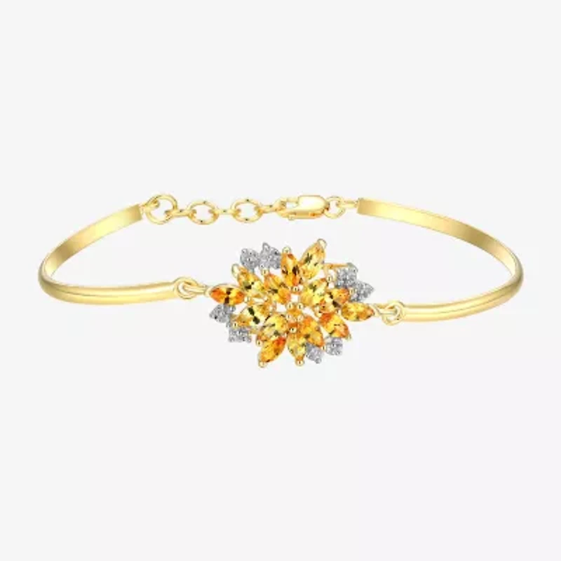 Womens Lab Created Yellow Sapphire 18K Gold Over Silver Flower Bangle Bracelet