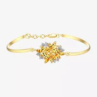 Womens Lab Created Yellow Sapphire 18K Gold Over Silver Flower Bangle Bracelet