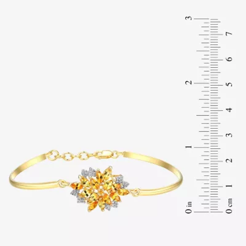 Womens Lab Created Yellow Sapphire 18K Gold Over Silver Flower Bangle Bracelet