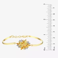 Womens Lab Created Yellow Sapphire 18K Gold Over Silver Flower Bangle Bracelet