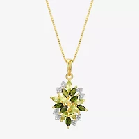 Womens Genuine Green Peridot 18K Gold Over Silver Flower 18 Inch Pendant Necklace