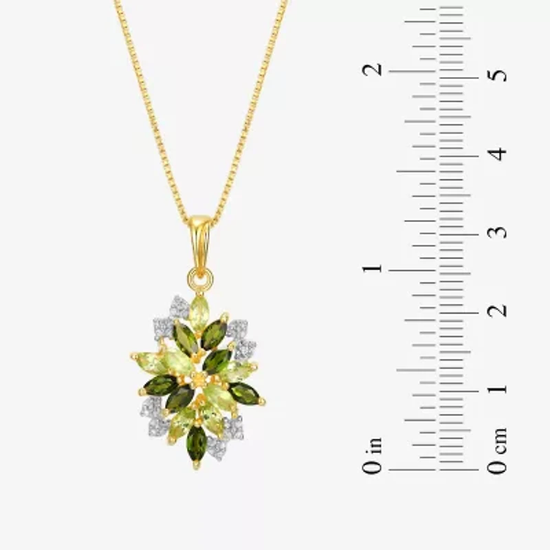 Womens Genuine Green Peridot 18K Gold Over Silver Flower 18 Inch Pendant Necklace