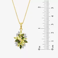 Womens Genuine Green Peridot 18K Gold Over Silver Flower 18 Inch Pendant Necklace
