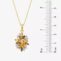 Womens Genuine Yellow Citrine 18K Gold Over Silver Flower 18 Inch Pendant Necklace