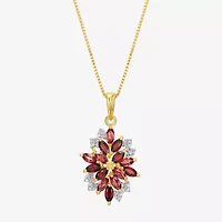 Womens Genuine Red Garnet 18K Gold Over Silver Flower 18 Inch Pendant Necklace