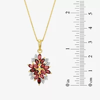 Womens Genuine Red Garnet 18K Gold Over Silver Flower 18 Inch Pendant Necklace
