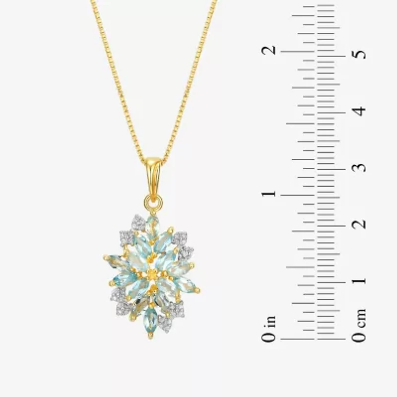 Womens Genuine Blue Topaz 18K Gold Over Silver Flower 18 Inch Pendant Necklace
