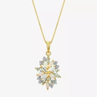 Womens Lab Created White Opal 18K Gold Over Silver Flower 18 Inch Pendant Necklace